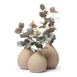 Unnique store Flor Artificial Decorativa Toque Real Trio De Vasos Cerâmica Cor Flor Verde