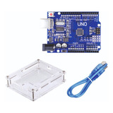 Uno R3 Kit Placa Case Transparente Acrilico Cabo Usb Nf 
