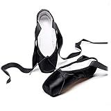 Unpafcxddyig Sapatilhas Femininas De Ponta De Balé Bico De Dança Profissional De Cetim Preto 2 5 Little Kid