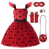 Uplus ME Ladybug Costume Girls Ladybug Dress Lady Bug Costumes For Kids Toddler Ladybird Dress Up Set For Halloween Birthday -5-6 Years-120-