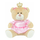 Ursa Pelúcia Princesa Coroa Com Vestido 20 Cm