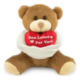 Ursinho De Pelúcia Louco Por Você 25cm Anti alérgico Amor Cor Marrom Com Vermelho