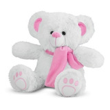 Urso De Pelúcia Branco Cachecol Rosa