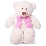 Urso De Pelúcia Gigante 1m Com Laço Para Decoração Presente Amor (baunilha Com Rosa)