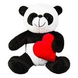 Urso De Pelúcia Panda Pandinha Com Coração 20 Cm