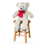 Urso De Pelúcia Teddy Bear Grande Com Laço 50cm Antialérgico Baunilha Com Vermelho
