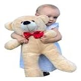 Urso De Pelúcia Teddy Grande Com Laço 50cm Doce De Leite
