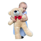 Urso De Pelúcia Teddy Grande Com Laço 50cm Doce De Leite