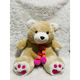 Urso Honey Bear 50cm Marrom C/ Cachecol Rosa - Manuque