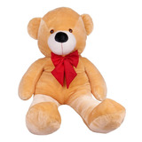 Urso Pelúcia Grande Teddy 1,10 Metros Personalizado Cor Doce De Leite Laço Vermelho