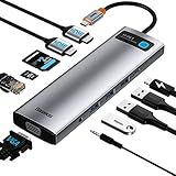 USB C Docking Station Dual Monitor- Baseus Triple Display Laptop Docking Station USB C Hub Adaptador Multiportas Para Dispositivos MacBoobook-iPad-Dell-HP-Lenovo-USB-C -2 HDMI-VGA-3