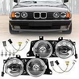USR 89 96 E34 Série 5 Euro Smiley Conjunto De Farol De Lente De Vidro Esquerda Direita Compatível Com BMW E34 5 Series 1989 1996 E 88 94 E32 7 Series Sedan Wagon Lâmpadas Fiação Plug N Play 