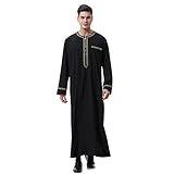 Ustzftbcl Roupão Longo Masculino Jubba Thobe, Estampado Na Arábia Saudita, Design De Vestido árabe, Preto, Xx-large