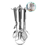 Utensílio Cozinha Aço Inox Escumadeira Espatula Concha 7 Pçs