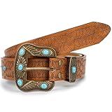 UTOWO Cinto Feminino Masculino De Couro Turquesa Cinto De Vaqueiro Fivela De Bronze Cinto De Vaqueira Ajustável Para Cintura 68 5 99 Cm Jeans Tira De Cintura Turquesa 38MM 1 5Inches Wide