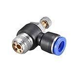 Uxcell Válvula De Controle De Fluxo De Ar Push To Connect Cotovelo Rosca Macho 10 Mm OD X G3 8 Válvula Controladora De Velocidade De Fluxo Pneumático Azul