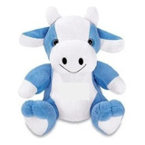 Vaca De Pelúcia Azul Sentada 30 Cm Lavável Antialérgica