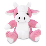 Vaca De Pelúcia Rosa 30 Cm Sentada Fazenda Antialérgica