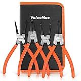 ValueMax Conjunto De Alicates De Anel De Pressão De 4 Peças Kit De Alicates De Pressão Com Alicate De Precisão Com Ponta Dobrada Reta 17 8 Cm Interno Externo Com Clipe C Com Bolsa De Armazenamento