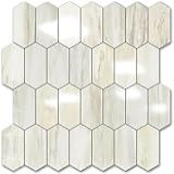 Vamos Tile Azulejo Hexagonal Longo Para Revestimento Traseiro 10 Folhas Adesivas Para Cozinha E Banheiro 30 X 30 Cm Mosaico Autoadesivo De PVC De Grão De Madeira Brilhante
