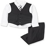 Van Heusen Conjunto Formal De 4 Peças Para Bebês Meninos Colete Calça Camisa Social Com Colarinho E Gravata Listra Preta Vermelha 18 Meses