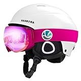 VANRORA Conjunto De Capacete E óculos De Esqui Capacete De Snowboard Certificado De Segurança óculos De Snowboard Com Lentes Intercambiáveis Grande Capacete Branco Lente Cinza óculos De