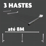 Varal De Parede Retratil Aluminio Articulado 3 Hastes 8 Mt Cor Prateado