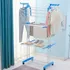 Varal Roupas Pik Tik Retrátil 3 Andares Aço Dobrável 4 Rodas Apartamento Chão Branco E Azul