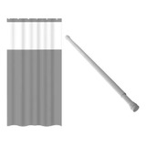 Varão E Cortina Box Banheiro Cinza Bastão 90x140cm Branco