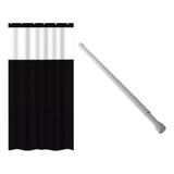 Varão E Cortina Box Banheiro Preta Bastão 90x140cm Branco