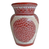 Vaso Artesanal Em Pedra Sabão Único Médio Vermelho 20cm