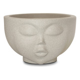 Vaso Cachepot Para Planta Face Rosto Menina N13 13cm Nutriplan Cimento Bege Nutriplast