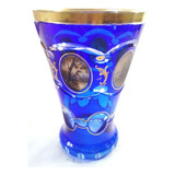 Vaso Cristal Veneziano Azul Cobalto Pintura E Ouro Antigo 