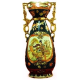 Vaso De Porcelana Chinesa Pintura Á Mão E Alto Relevo 42cm