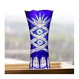 Vaso De Vidro Azul Estilo Tcheco Boêmio Elegante Corte à Mão Para Decoração De Cristal Transparente Vaso De Flores Com Padrão De Gravação Vaso Decorativo