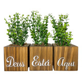 Vaso Decorativo Planta Artificial Decoração Madeira Kit 3u