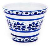 Vaso E Prato Em Porcelana Azul Colonial 15 Cm com Furo 