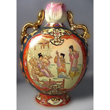 Vaso/jarro Flor De Lotus Porcelana Chines Pintado A Mão 35cm