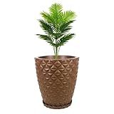 Vaso Para Plantas Grande Coluna Redonda Diamante 42x35 Com Prato Luxo Polietileno Marrom 