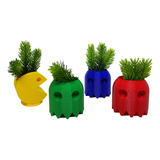 Vasos Pacman Decoração Enfeite 4x Vasos Suculentas 3d Pac Ma