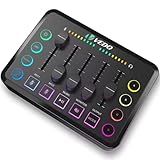 VEDO VD-F9 Mixer De Áudio RGB Para Gaming Com 5 Canais- Fonte Fantasma 48V- Bateria Recarregável 6h - Interface De Som Profissional Para Podcast- Live E Gravação Com Redução De Ruído