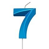 Vela Aniversário No Palito Metalizada Azul 0 Ao 9  Número 7 