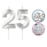 Vela Bodas De Prata Design 25 Anos C Suporte Apoio