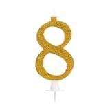 Vela De Aniversario Dourada Glitter 10cm Grande Numérica Do 0 Ao 9 Para Decorar Iluminar SilverFesta  Oito 
