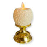 Vela De Led Castiçal Dourado Decoração Enfeite A Pilha Lindo Cor Amarelo