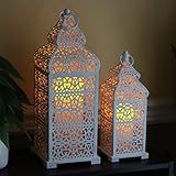 VELA LANTERNS Lanterna Marroquina De Templo Grande Castiçais Decorativos Para Decorações De Ramadã Pendurar Pátio Externo Ou Varanda Decoração De Casa Interna Casamentos Branco Conjunto De 2