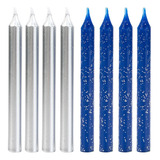 Vela Palito Azul Glitter E Prata 08 Unidades 