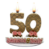 Vela Topo De Bolo Em Biscuit 50 Anos Bodas De Ouro