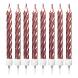 Vela Topo De Bolo Palito Espiral Metalizada C 8 Unidades Cor Rose Gold