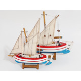 Veleiro Barco Pesca Miniatura dupla Kit C 2 Decoração 